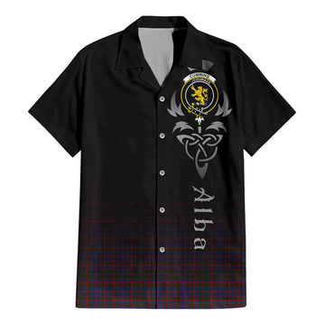 Cumming Tartan Short Sleeve Button Up Shirt Featuring Alba Gu Brath Family Crest Celtic Inspired