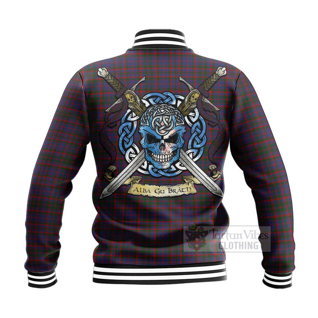 Tartan Vibes Clothing Cumming Tartan Baseball Jacket with Family Crest Celtic Skull Style