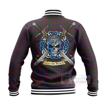 Cumming Tartan Baseball Jacket with Family Crest Celtic Skull Style