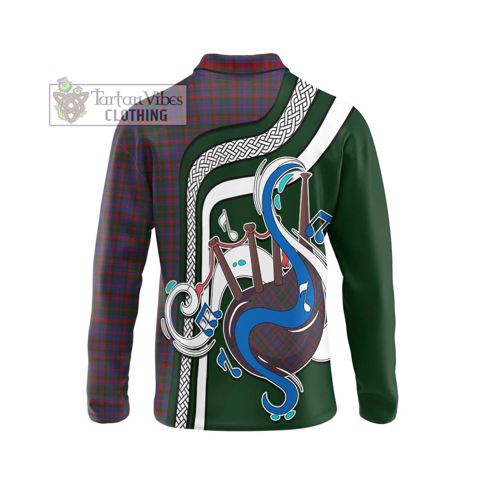 Tartan Vibes Clothing Cumming Tartan Long Sleeve Polo Shirt with Epic Bagpipe Style