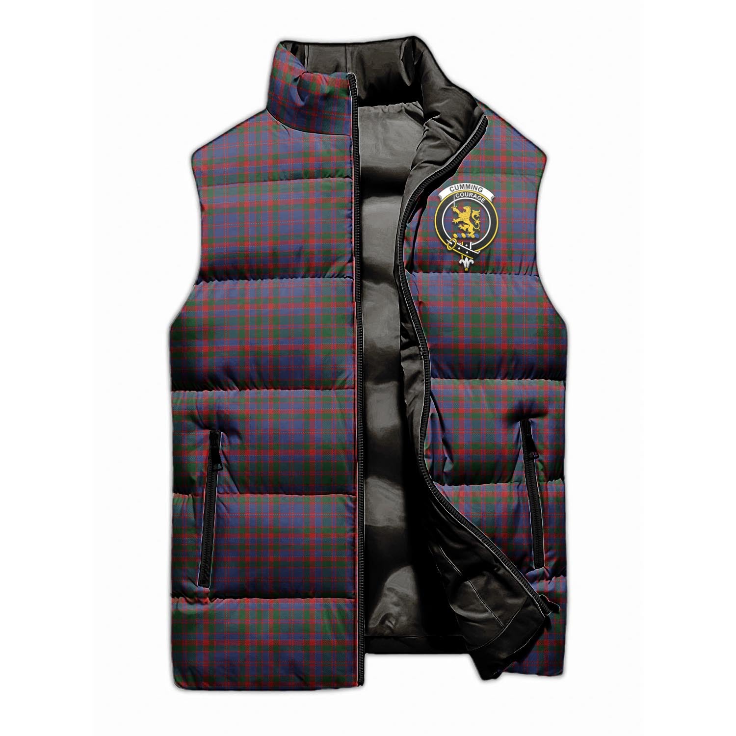 Cumming Tartan Sleeveless Puffer Jacket with Family Crest - Tartanvibesclothing