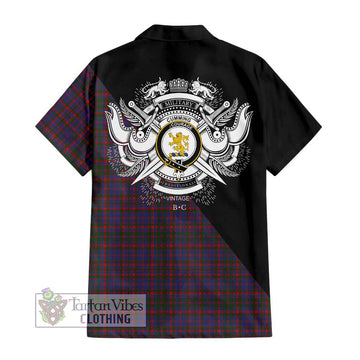 Cumming Tartan Short Sleeve Button Shirt with Family Crest and Military Logo Style