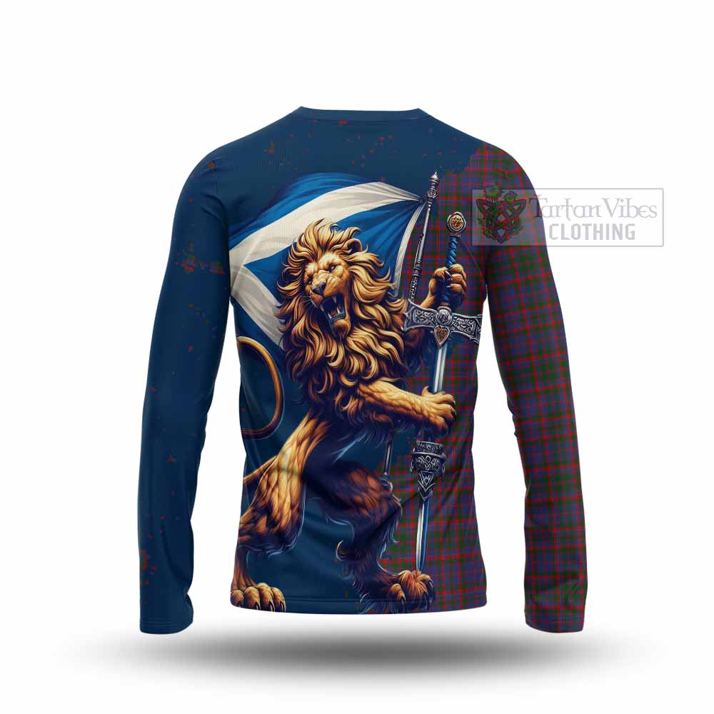 Tartan Vibes Clothing Cumming Tartan Family Crest Long Sleeve T-Shirt with Scottish Majestic Lion