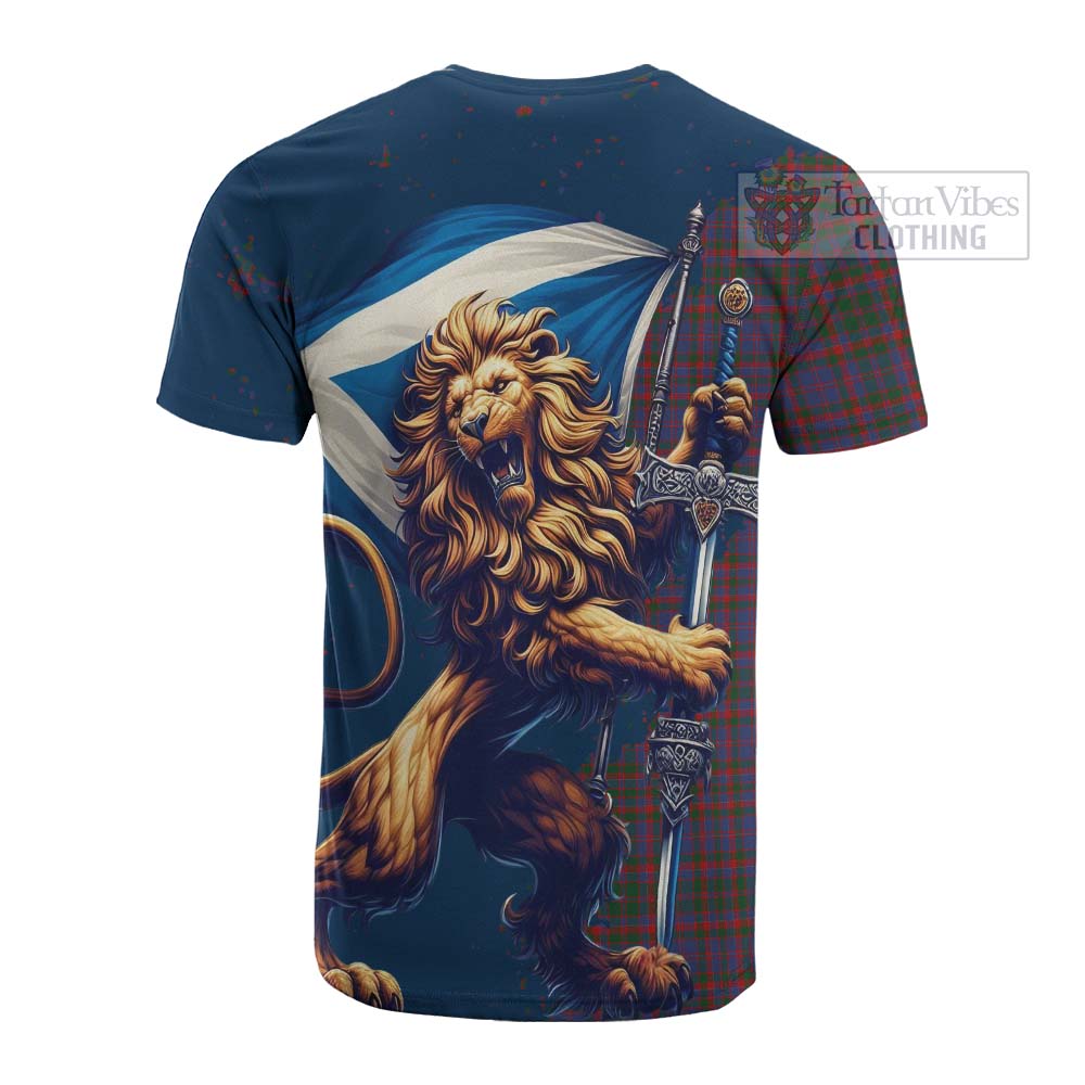 Tartan Vibes Clothing Cumming Tartan Family Crest Cotton T-shirt with Scottish Majestic Lion