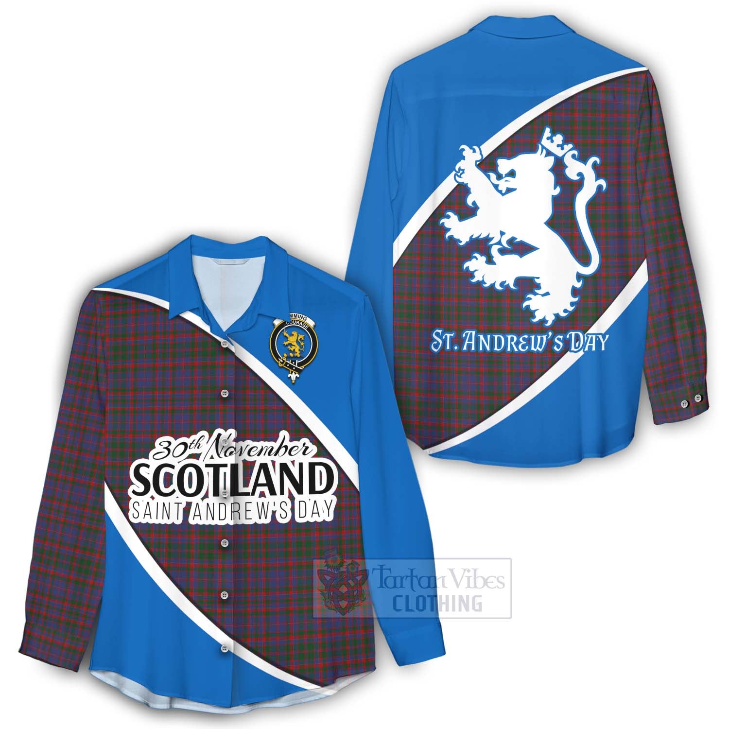 Tartan Vibes Clothing Cumming Family Crest Tartan Women's Casual Shirt Celebrate Saint Andrew's Day in Style