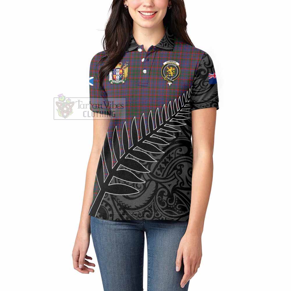 Tartan Vibes Clothing Cumming Crest Tartan Women's Polo Shirt with New Zealand Silver Fern Half Style