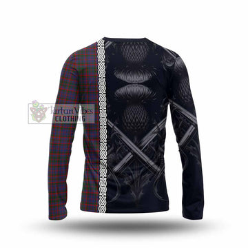 Cumming Tartan Long Sleeve T-Shirt with Family Crest Cross Sword Thistle Celtic Vibes