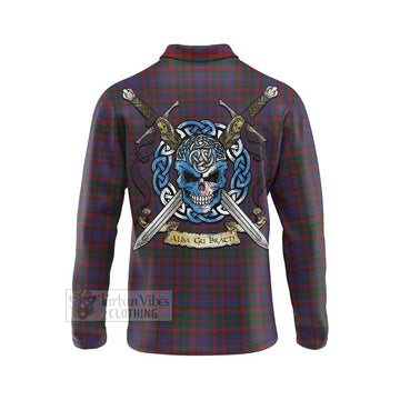 Cumming Tartan Long Sleeve Polo Shirt with Family Crest Celtic Skull Style