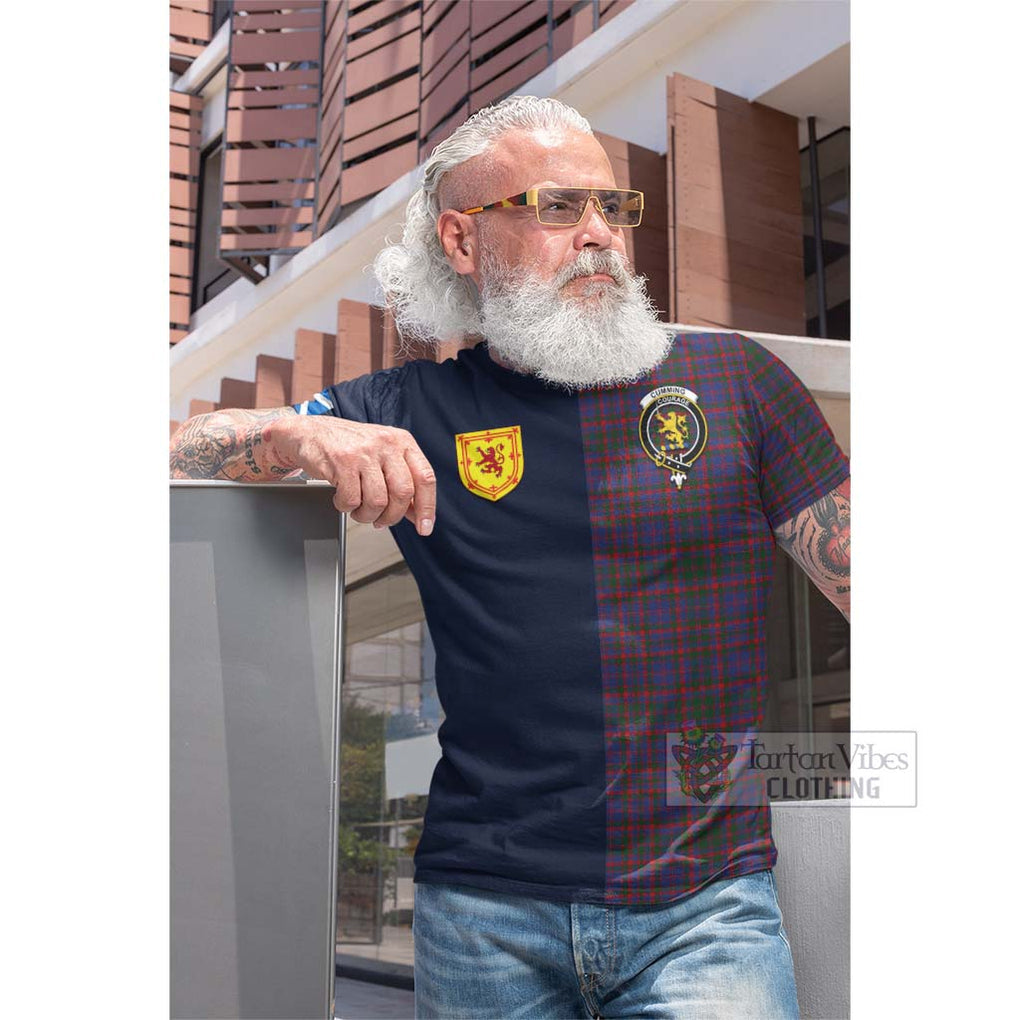 Tartan Vibes Clothing Cumming Tartan Cotton T-shirt with Scottish Lion Royal Arm Half Style