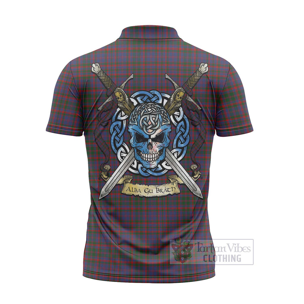 Tartan Vibes Clothing Cumming Tartan Zipper Polo Shirt with Family Crest Celtic Skull Style