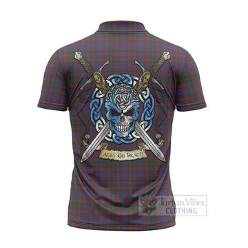 Cumming Tartan Zipper Polo Shirt with Family Crest Celtic Skull Style