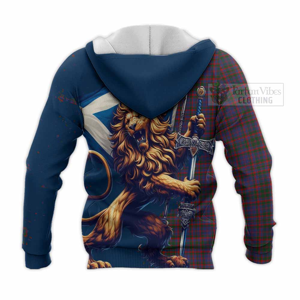 Tartan Vibes Clothing Cumming Tartan Family Crest Knitted Hoodie with Scottish Majestic Lion