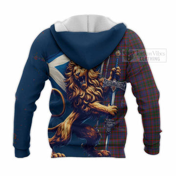 Cumming Tartan Family Crest Knitted Hoodie with Scottish Majestic Lion