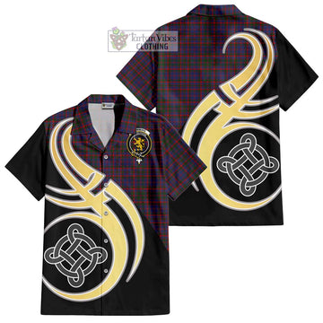 Cumming Tartan Short Sleeve Button Shirt with Family Crest and Celtic Symbol Style