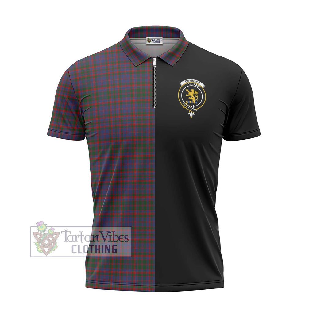 Cumming Tartan Zipper Polo Shirt with Family Crest and Half Of Me Style - Tartanvibesclothing Shop