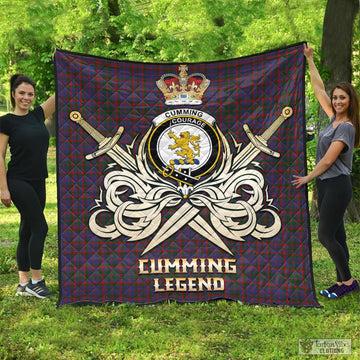 Cumming Tartan Quilt with Clan Crest and the Golden Sword of Courageous Legacy