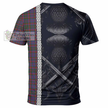 Cumming Tartan T-Shirt with Family Crest Cross Sword Thistle Celtic Vibes