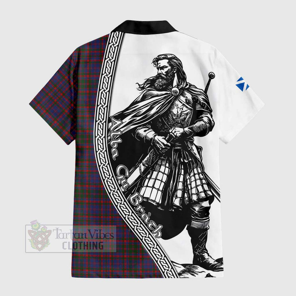 Tartan Vibes Clothing Cumming Tartan Clan Crest Short Sleeve Button Shirt with Highlander Warrior Celtic Style