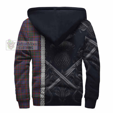 Cumming Tartan Sherpa Hoodie with Family Crest Cross Sword Thistle Celtic Vibes