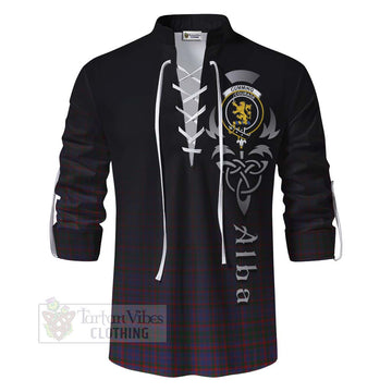 Cumming Tartan Ghillie Kilt Shirt Featuring Alba Gu Brath Family Crest Celtic Inspired