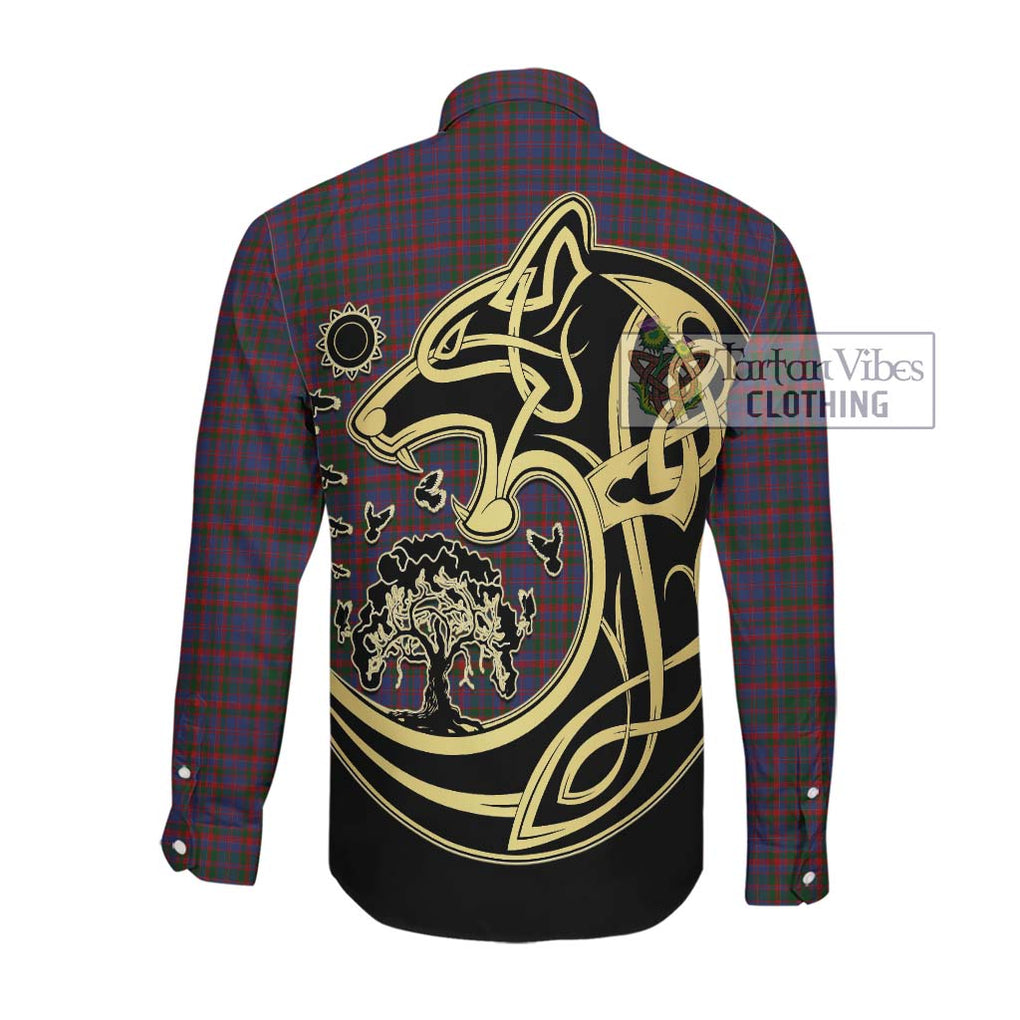 Cumming Tartan Long Sleeve Button Shirt with Family Crest Celtic Wolf Style Men's Shirt - Tartan Vibes Clothing