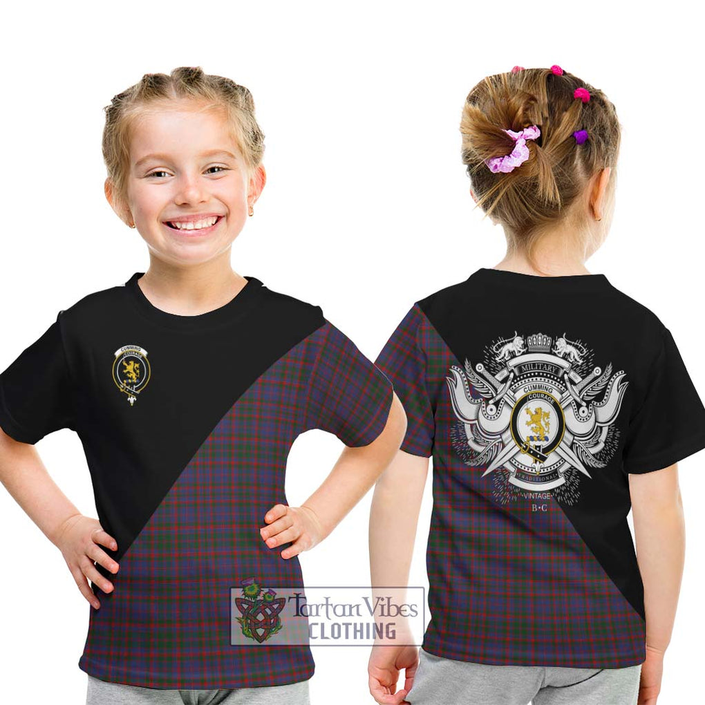 Cumming Tartan Kid T-Shirt with Family Crest and Military Logo Style - Tartanvibesclothing Shop