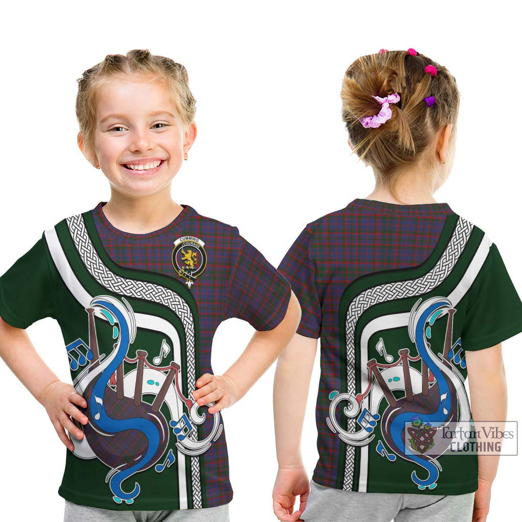 Tartan Vibes Clothing Cumming Tartan Kid T-Shirt with Epic Bagpipe Style