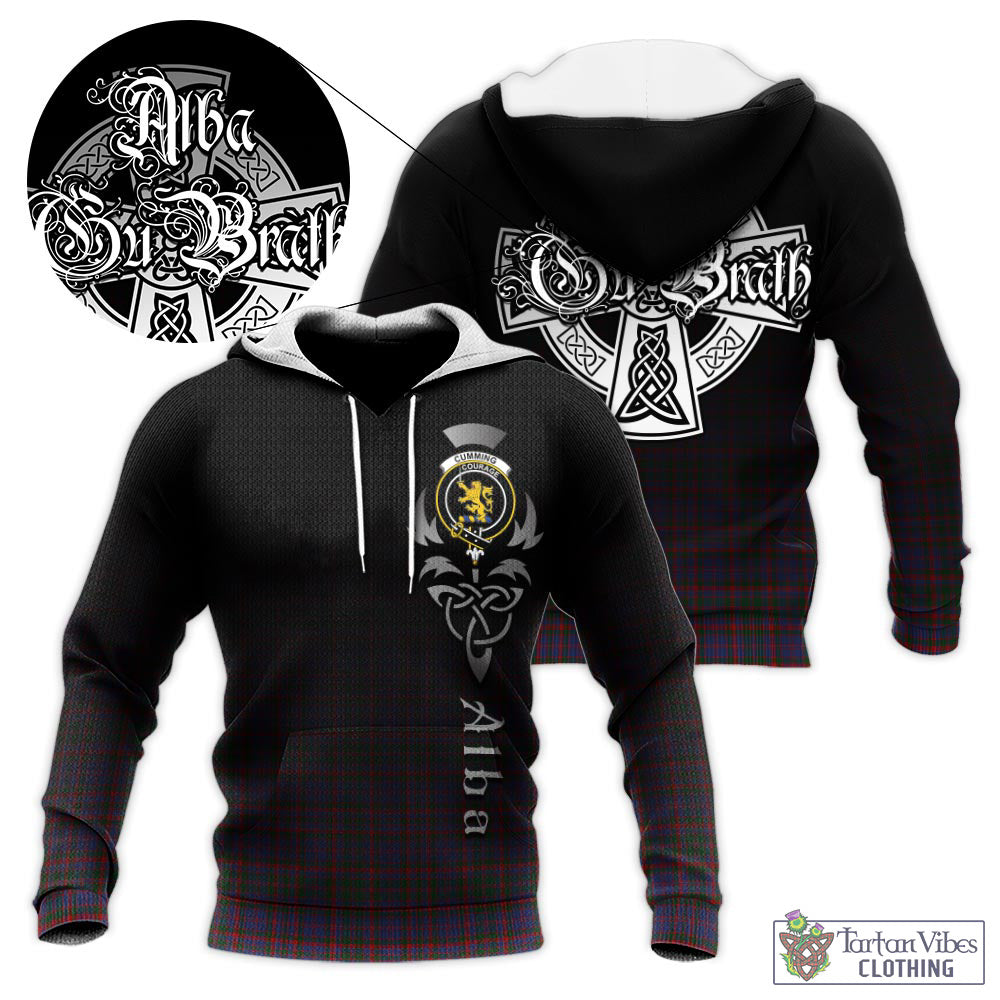 Tartan Vibes Clothing Cumming Tartan Knitted Hoodie Featuring Alba Gu Brath Family Crest Celtic Inspired