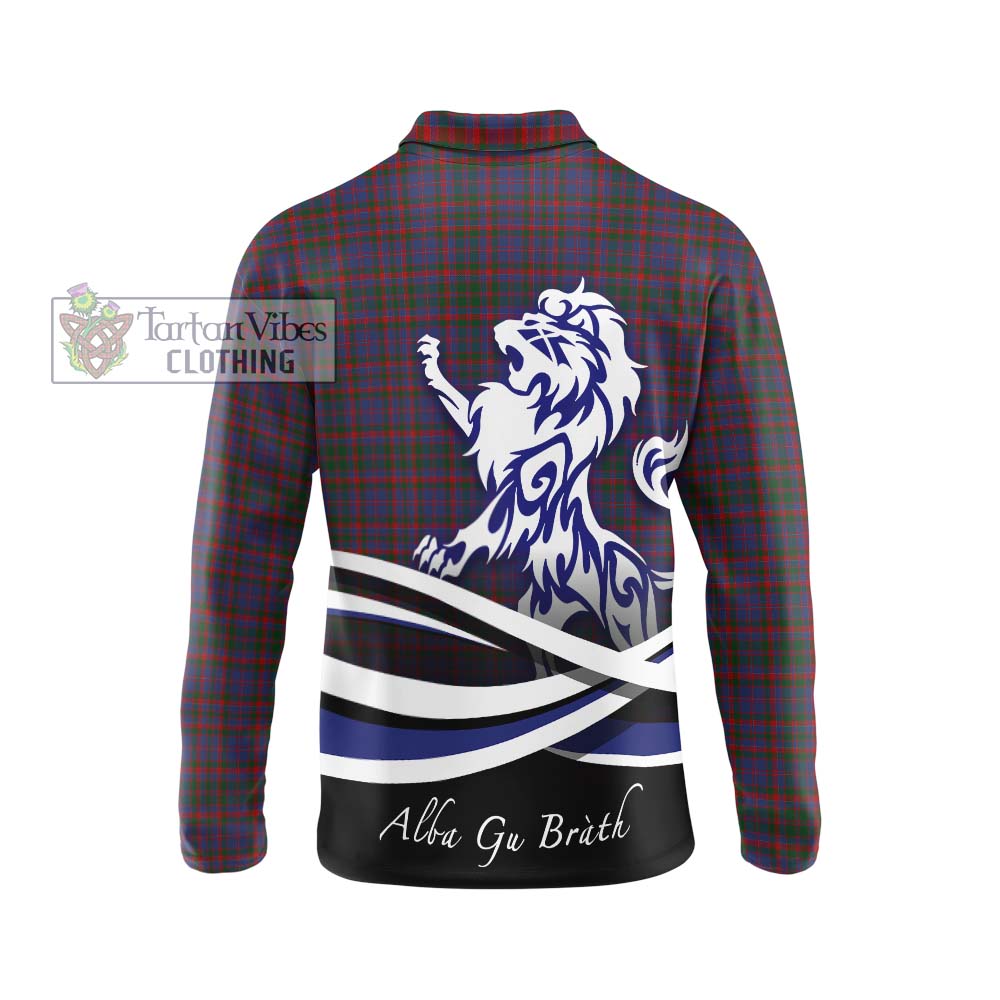 Cumming Tartan Long Sleeve Polo Shirt with Alba Gu Brath Regal Lion Emblem - Tartanvibesclothing Shop