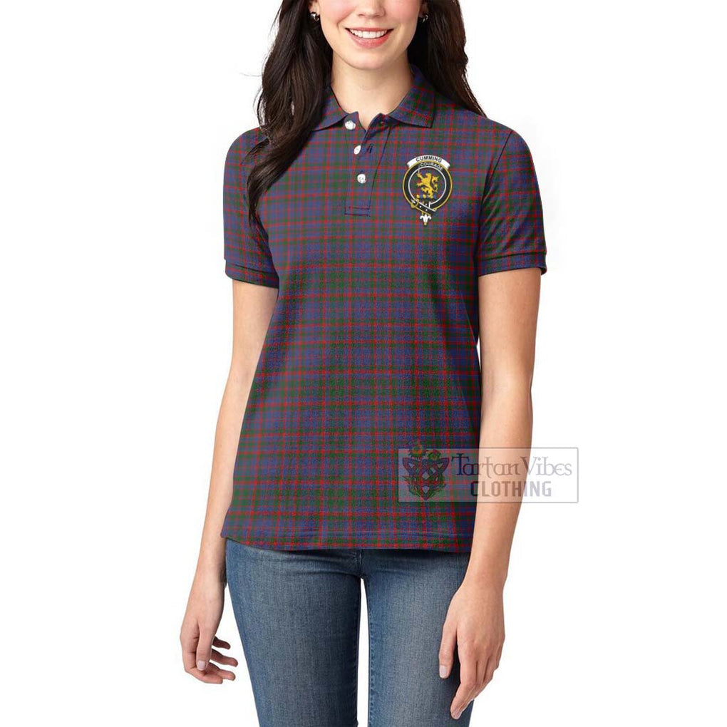 Tartan Vibes Clothing Cumming Tartan Women's Polo Shirt with Family Crest and Bearded Skull Holding Bottles of Whiskey