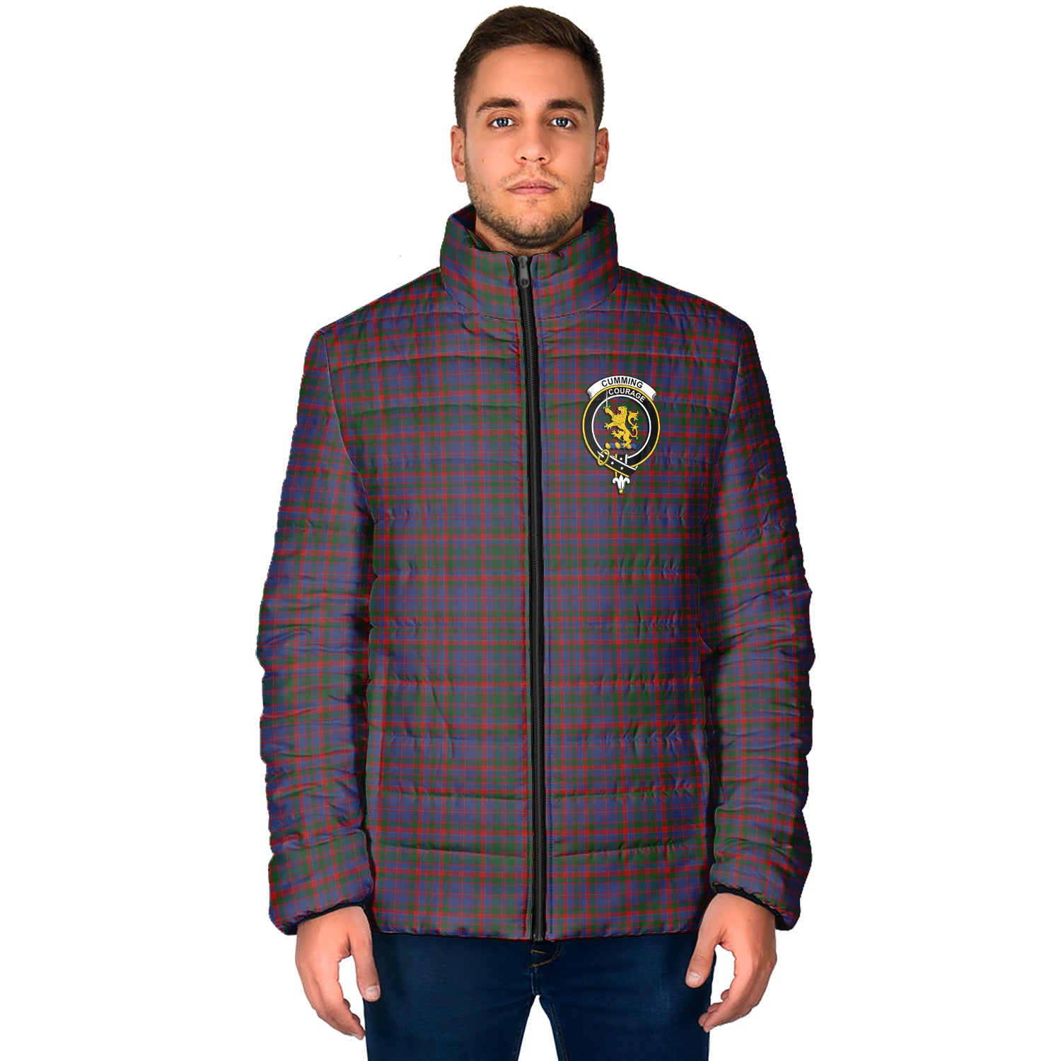 Cumming Tartan Padded Jacket with Family Crest - Tartan Vibes Clothing