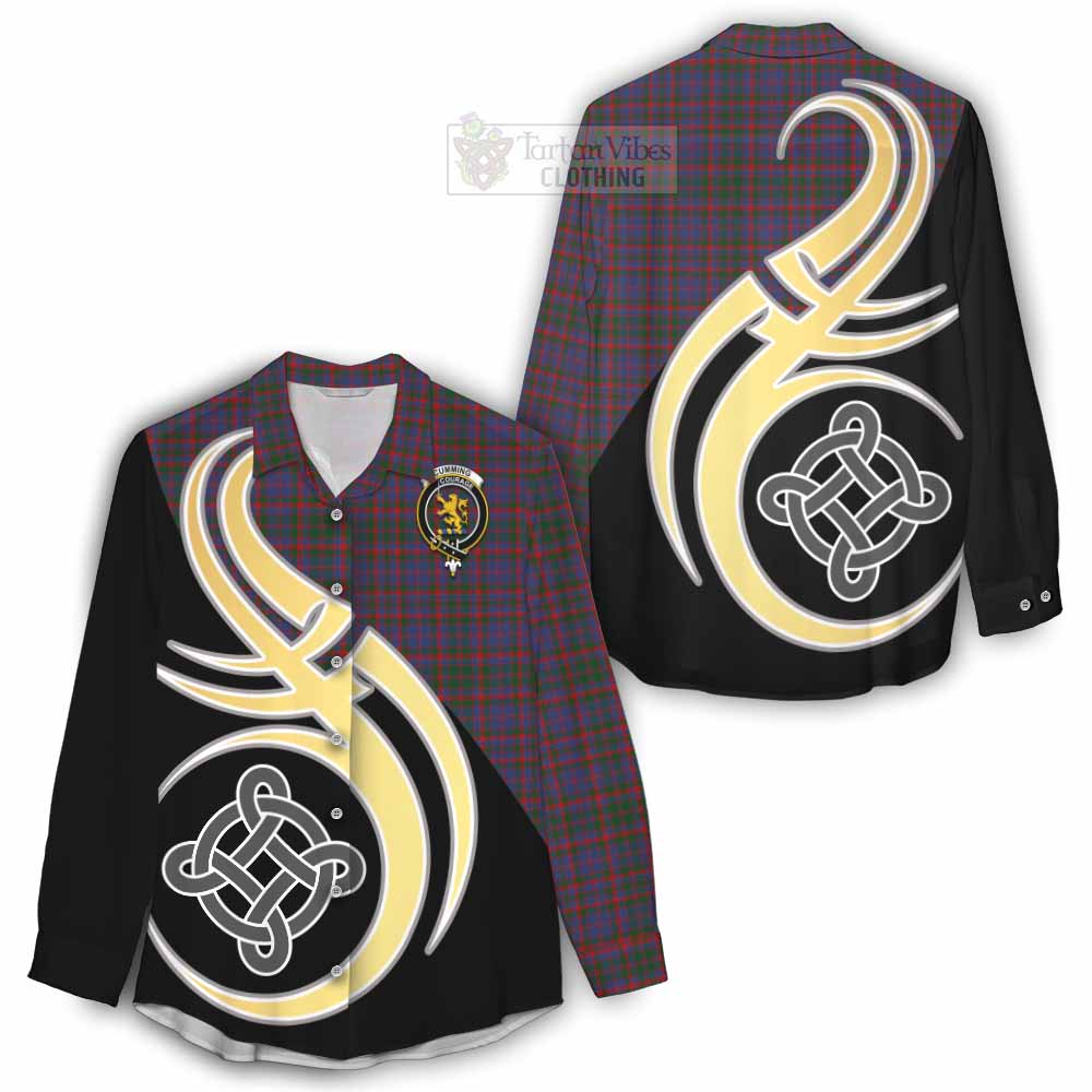 Tartan Vibes Clothing Cumming Tartan Women's Casual Shirt with Family Crest and Celtic Symbol Style