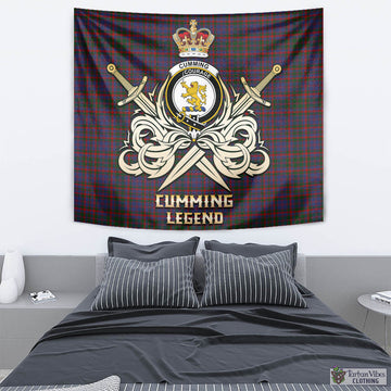 Cumming Tartan Tapestry with Clan Crest and the Golden Sword of Courageous Legacy