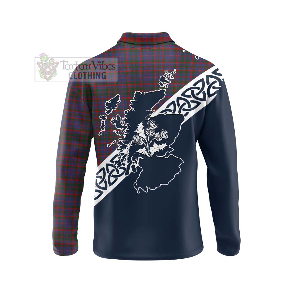 Tartan Vibes Clothing Cumming Tartan Long Sleeve Polo Shirt Featuring Thistle and Scotland Map