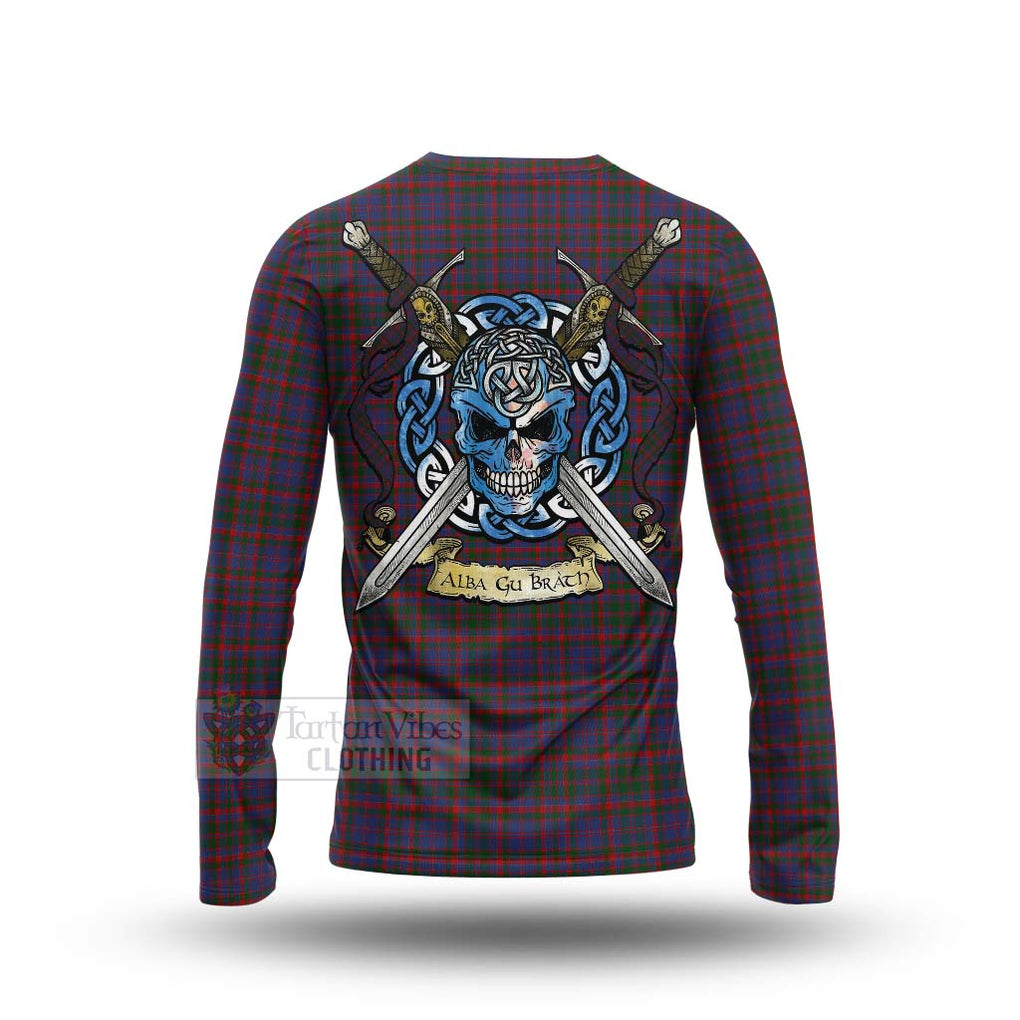 Tartan Vibes Clothing Cumming Tartan Long Sleeve T-Shirt with Family Crest Celtic Skull Style