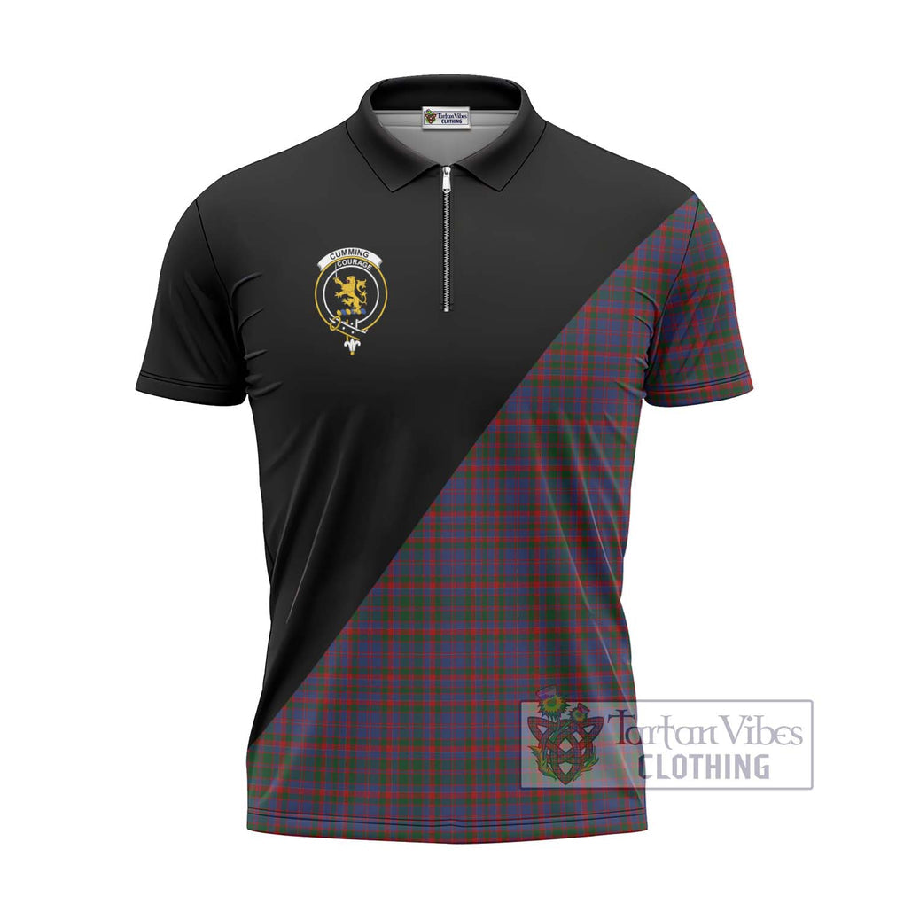 Cumming Tartan Zipper Polo Shirt with Family Crest and Military Logo Style - Tartanvibesclothing Shop