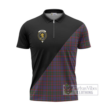 Cumming Tartan Zipper Polo Shirt with Family Crest and Military Logo Style