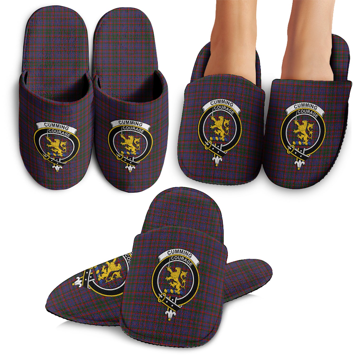 Cumming Tartan Home Slippers with Family Crest - Tartanvibesclothing