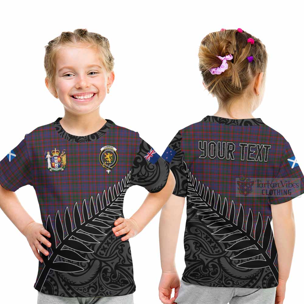 Tartan Vibes Clothing Cumming Crest Tartan Kid T-Shirt with New Zealand Silver Fern Half Style