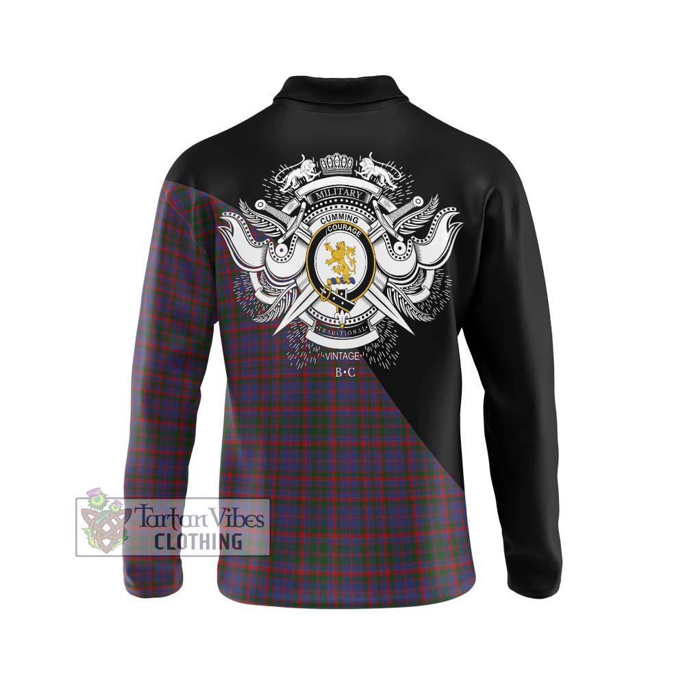 Cumming Tartan Long Sleeve Polo Shirt with Family Crest and Military Logo Style - Tartanvibesclothing Shop