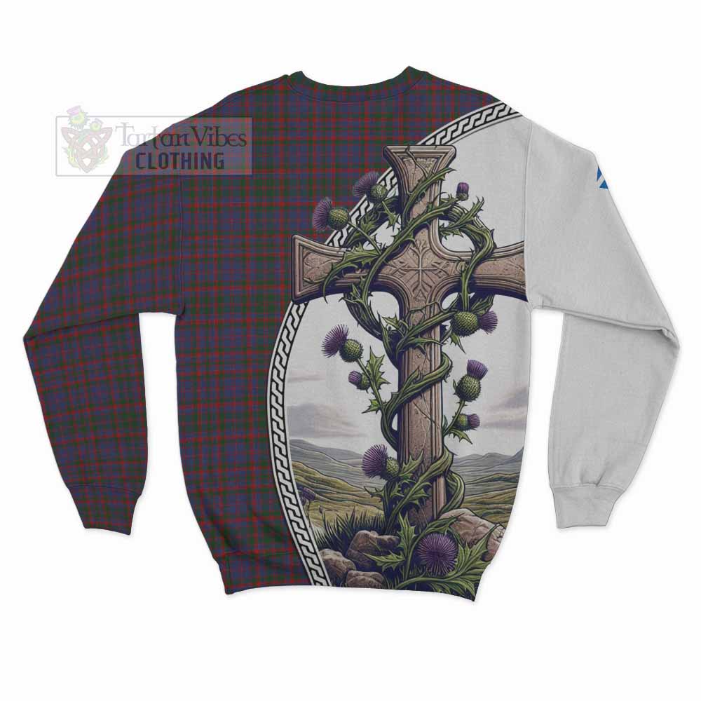 Tartan Vibes Clothing Cumming Tartan Sweatshirt with Family Crest and St. Andrew's Cross Accented by Thistle Vines