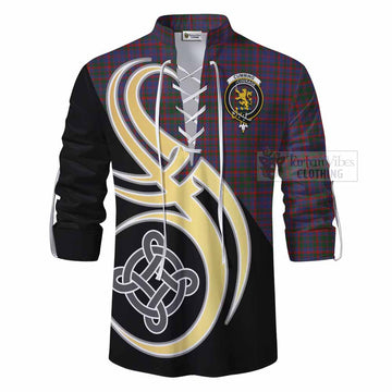 Cumming Tartan Ghillie Kilt Shirt with Family Crest and Celtic Symbol Style