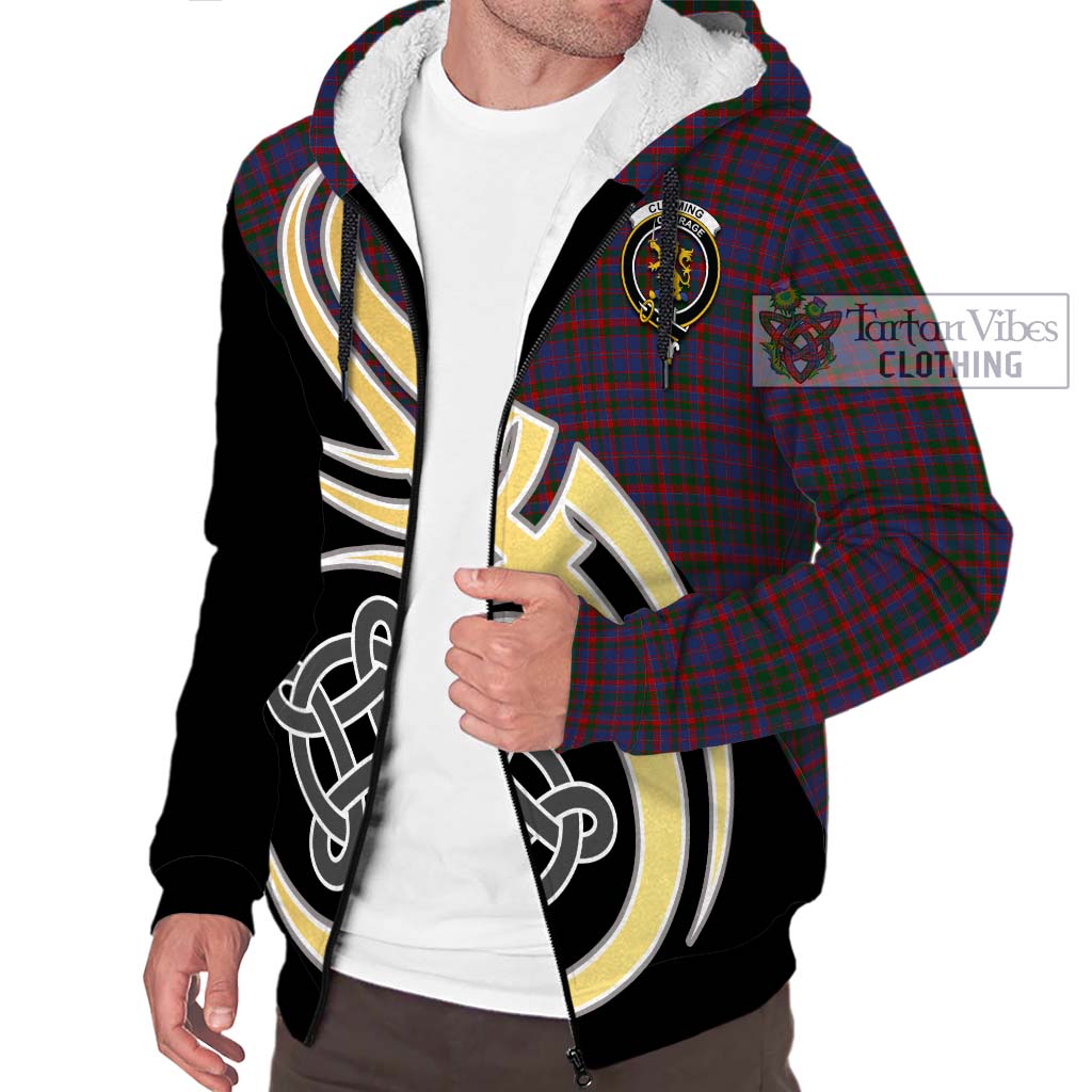 Cumming Tartan Sherpa Hoodie with Family Crest and Celtic Symbol Style - Tartan Vibes Clothing