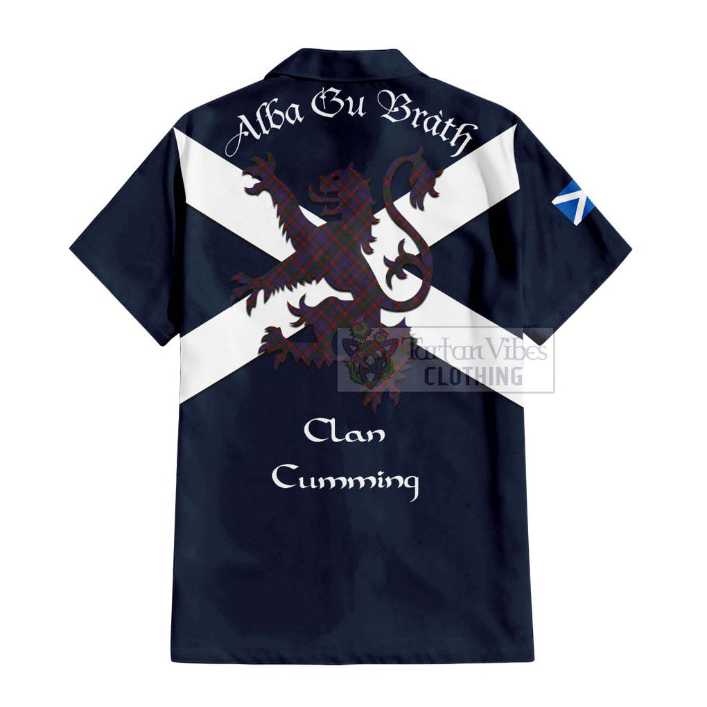 Tartan Vibes Clothing Cumming Tartan Lion Rampant Short Sleeve Button Shirt – Proudly Display Your Heritage with Alba Gu Brath and Clan Name