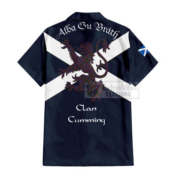 Cumming Tartan Lion Rampant Short Sleeve Button Shirt  Proudly Display Your Heritage with Alba Gu Brath and Clan Name