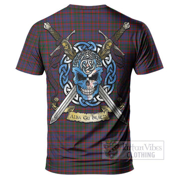 Cumming Tartan T-Shirt with Family Crest Celtic Skull Style