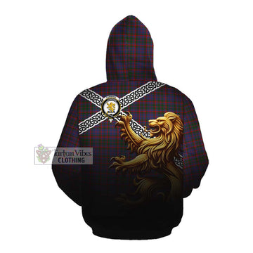 Cumming Crest Tartan Cotton Hoodie with Golden Lion Emblem Celtic Style Pullover Hoodie - Tartan Vibes Clothing