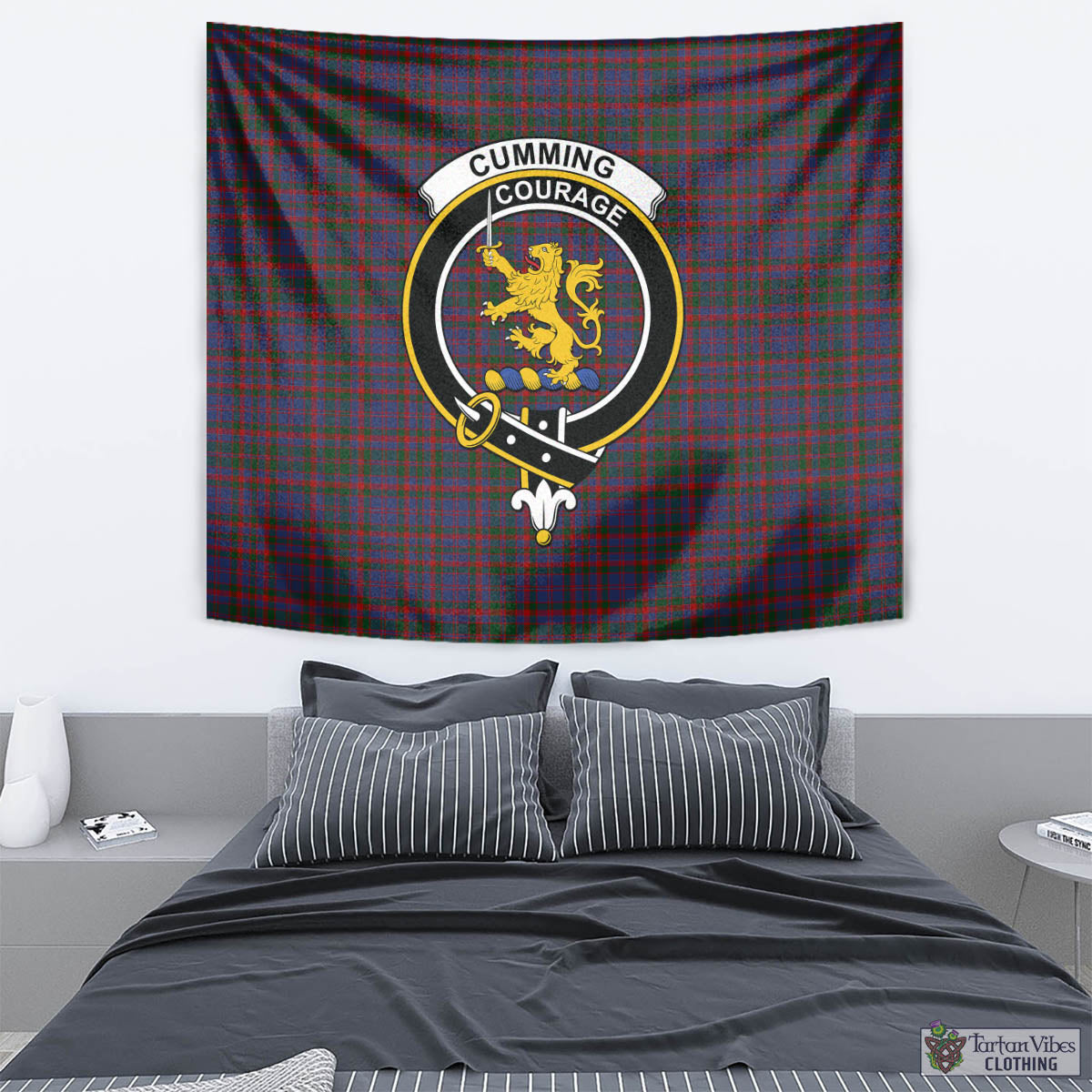 Tartan Vibes Clothing Cumming Tartan Tapestry Wall Hanging and Home Decor for Room with Family Crest