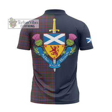 Cumming Tartan Zipper Polo Shirt Alba with Scottish Lion Royal Arm Half Style