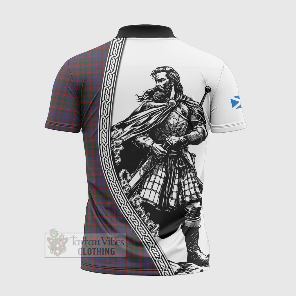 Tartan Vibes Clothing Cumming Tartan Clan Crest Zipper Polo Shirt with Highlander Warrior Celtic Style